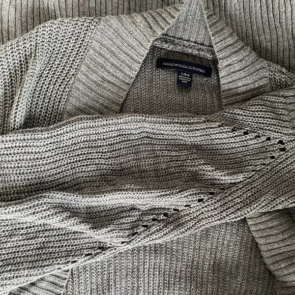 Dark Grey Knit American Eagle Cardigan - Picture 3 of 3